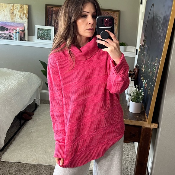 Vintage cowl turtle neck pink Barbie long sleeve chunky knit sweater tunic 8 - Picture 12 of 12